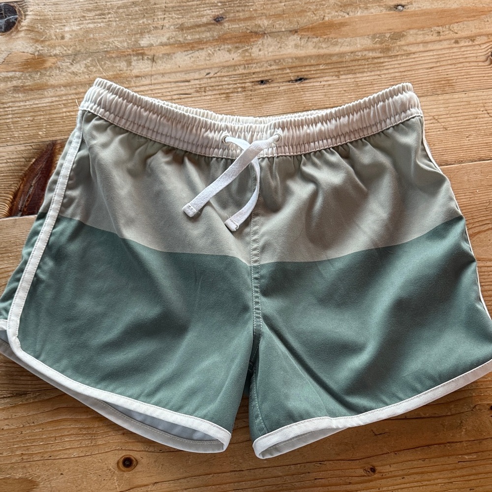 Rylee + Cru Cream and Green Elastic swim Shorts